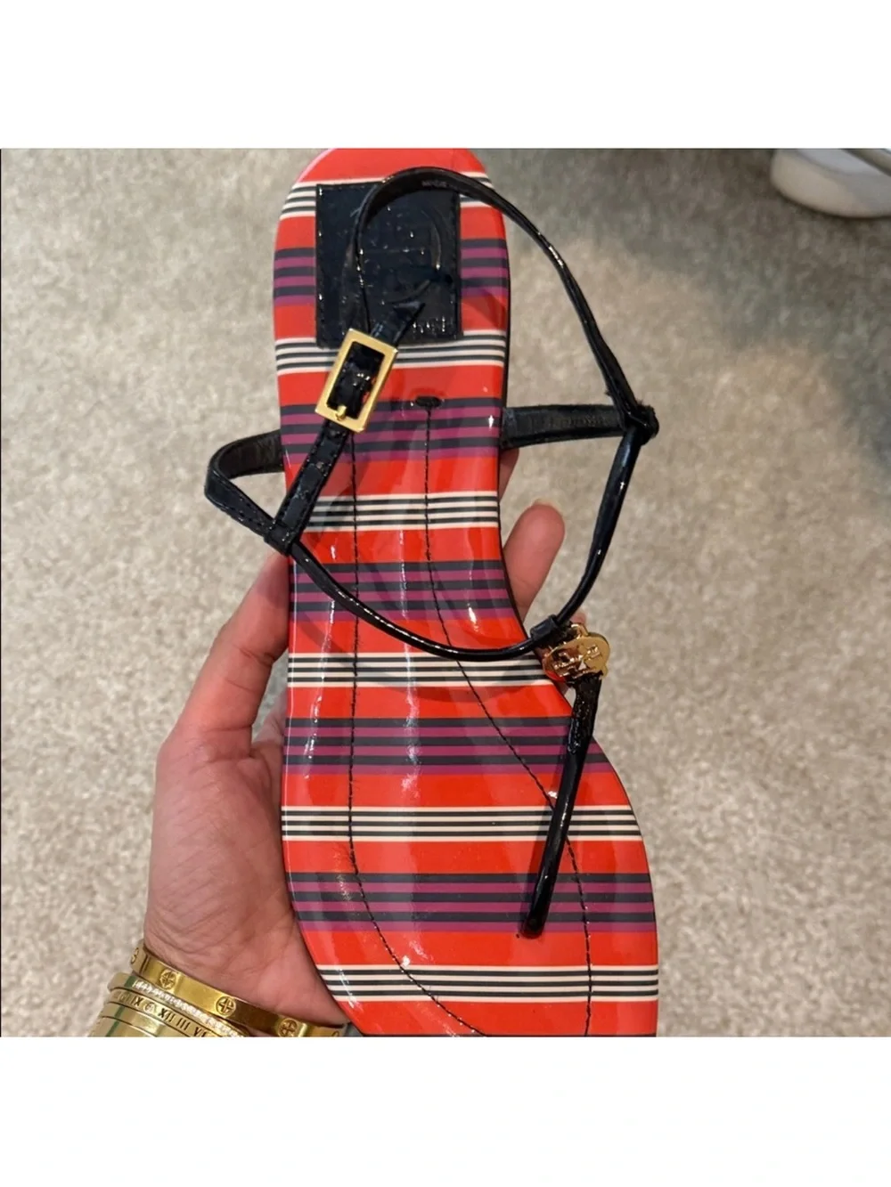 Firm price Tory Burch Women's Strappy T-strap Sandals in Red Plaid